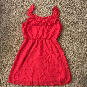 Red ruffle neckline dress
